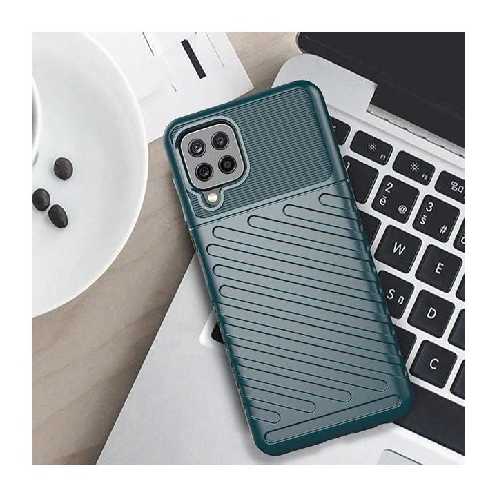 Thunder Case lankstus, tvirtas, atsparus dangtelis TPU dėklas, skirtas Samsung Galaxy A22 4G , juodos spalvos