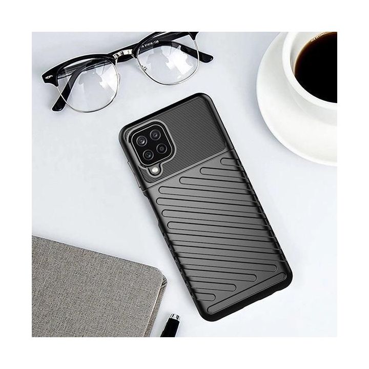 Thunder Case lankstus, tvirtas, atsparus dangtelis TPU dėklas, skirtas Samsung Galaxy A22 4G , juodos spalvos
