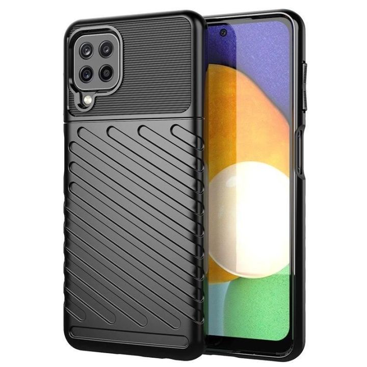 Thunder Case lankstus, tvirtas, atsparus dangtelis TPU dėklas, skirtas Samsung Galaxy A22 4G , juodos spalvos