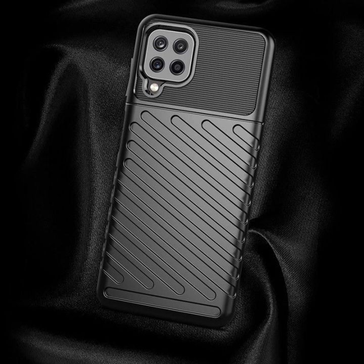 Thunder Case lankstus, tvirtas, atsparus dangtelis TPU dėklas, skirtas Samsung Galaxy A22 4G , juodos spalvos