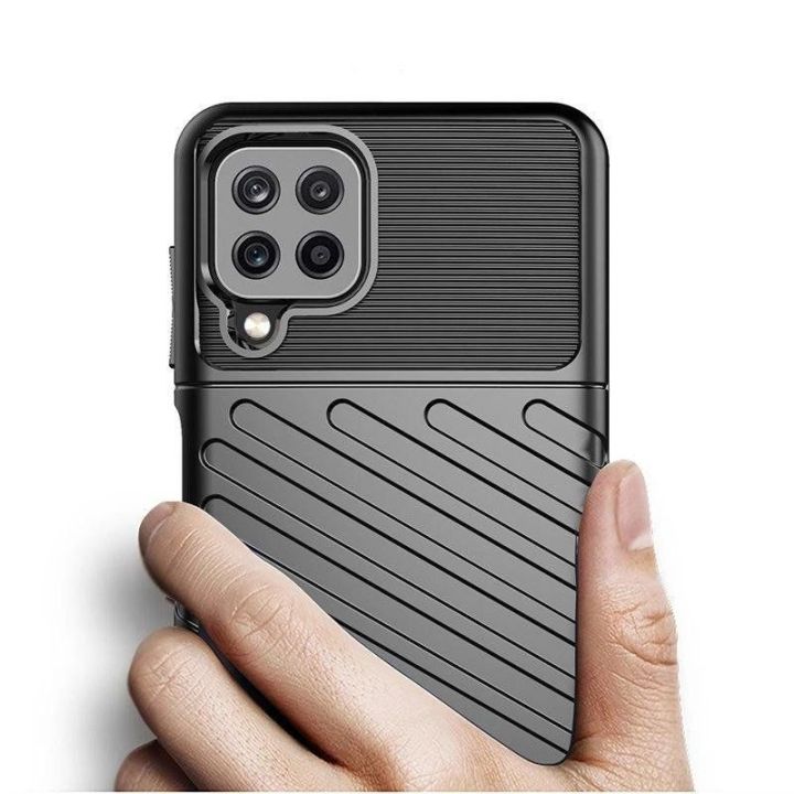 Thunder Case lankstus, tvirtas, atsparus dangtelis TPU dėklas, skirtas Samsung Galaxy A22 4G , juodos spalvos
