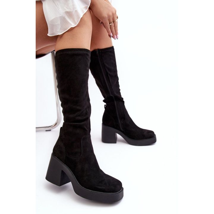 Ilgaauliai batai virš kelių su dideliu kulnu D&A SN622-10A Black