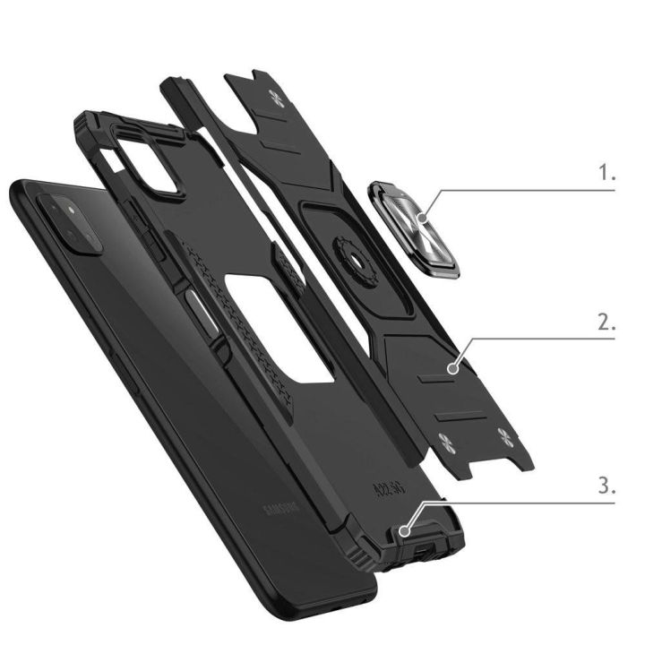Ring Armor dėklas Kickstand tvirtas atsparus dangtelis, skirtas Samsung Galaxy A22 4G , sidabrinis