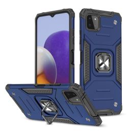 Ring Armor dėklas Kickstand tvirtas atsparus dangtelis, skirtas Samsung Galaxy A22 4G , mėlynas