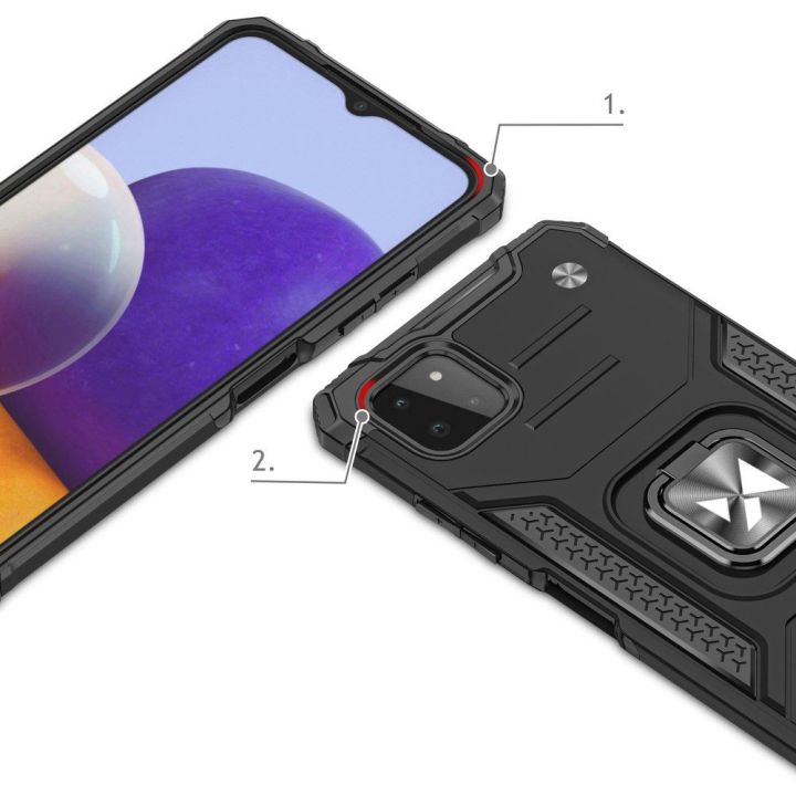 Ring Armor dėklas Kickstand tvirtas atsparus dangtelis, skirtas Samsung Galaxy A22 4G , mėlynas