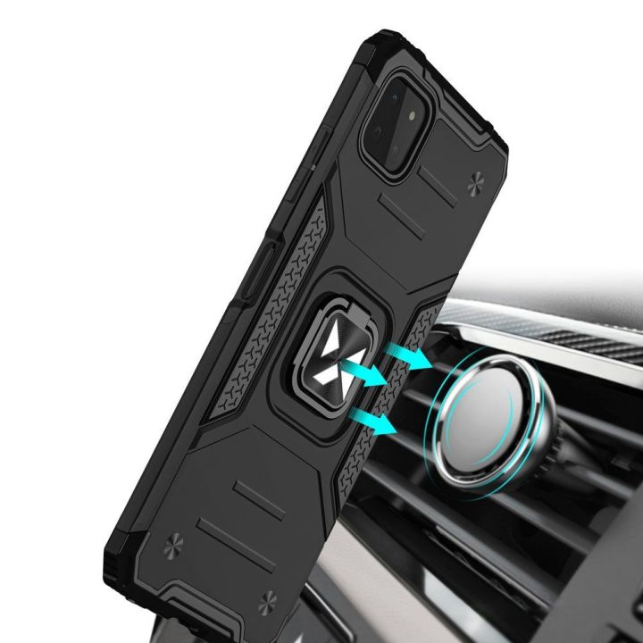 Ring Armor dėklas Kickstand tvirtas atsparus dangtelis, skirtas Samsung Galaxy A22 4G , mėlynas