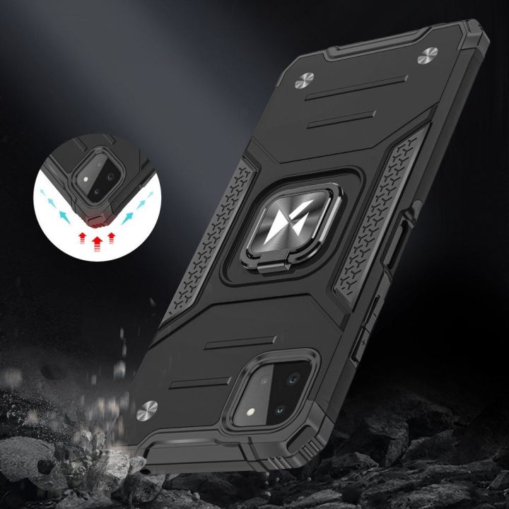 Ring Armor dėklas Kickstand tvirtas atsparus dangtelis, skirtas Samsung Galaxy A22 4G , mėlynas