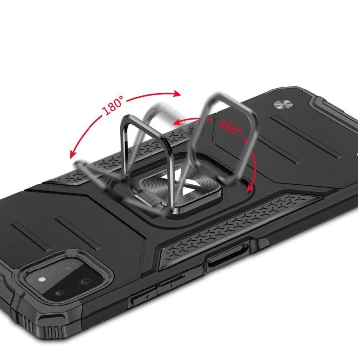 Ring Armor dėklas Kickstand tvirtas atsparus dangtelis, skirtas Samsung Galaxy A22 4G , juodos spalvos