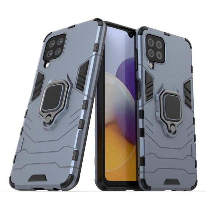 Ring Armor dėklas Kickstand tvirtas atsparus dangtelis, skirtas Samsung Galaxy A22 4G , mėlynas