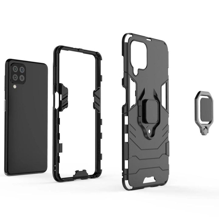Ring Armor dėklas Kickstand tvirtas atsparus dangtelis, skirtas Samsung Galaxy A22 4G , mėlynas