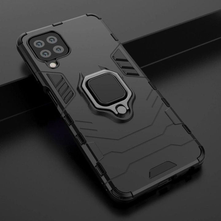 Ring Armor dėklas Kickstand tvirtas atsparus dangtelis, skirtas Samsung Galaxy A22 4G , mėlynas