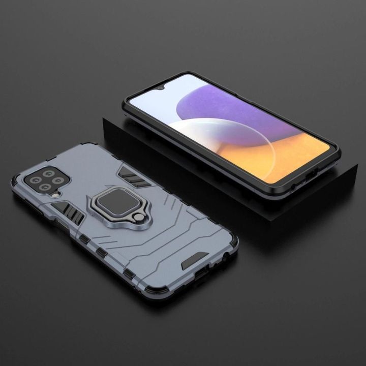 Ring Armor dėklas Kickstand tvirtas atsparus dangtelis, skirtas Samsung Galaxy A22 4G , mėlynas