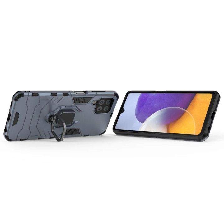 Ring Armor dėklas Kickstand tvirtas atsparus dangtelis, skirtas Samsung Galaxy A22 4G , mėlynas