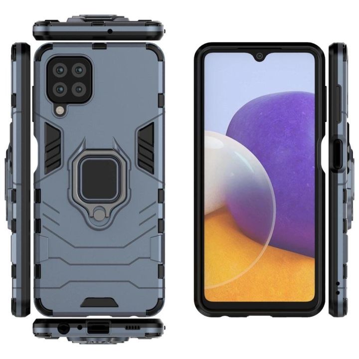 Ring Armor dėklas Kickstand tvirtas atsparus dangtelis, skirtas Samsung Galaxy A22 4G , mėlynas