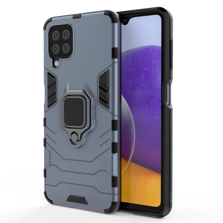 Ring Armor dėklas Kickstand tvirtas atsparus dangtelis, skirtas Samsung Galaxy A22 4G , mėlynas