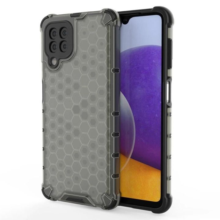 Honeycomb korpuso šarvuotas dangtelis su TPU bamperiu, skirtas Samsung Galaxy A22 4G , juodas