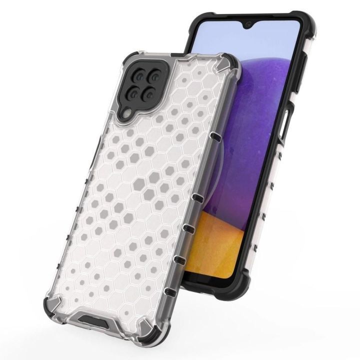 Honeycomb korpuso šarvuotas dangtelis su TPU bamperiu, skirtas Samsung Galaxy A22 4G , juodas