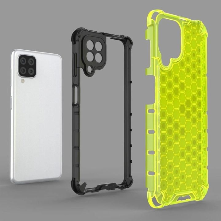 Honeycomb korpuso šarvuotas dangtelis su TPU bamperiu, skirtas Samsung Galaxy A22 4G , juodas