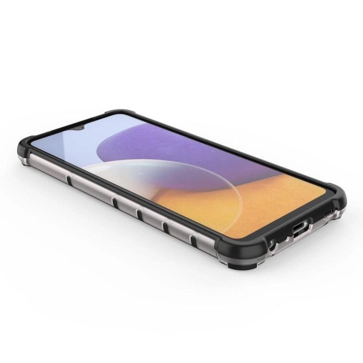 Honeycomb korpuso šarvuotas dangtelis su TPU bamperiu, skirtas Samsung Galaxy A22 4G , juodas