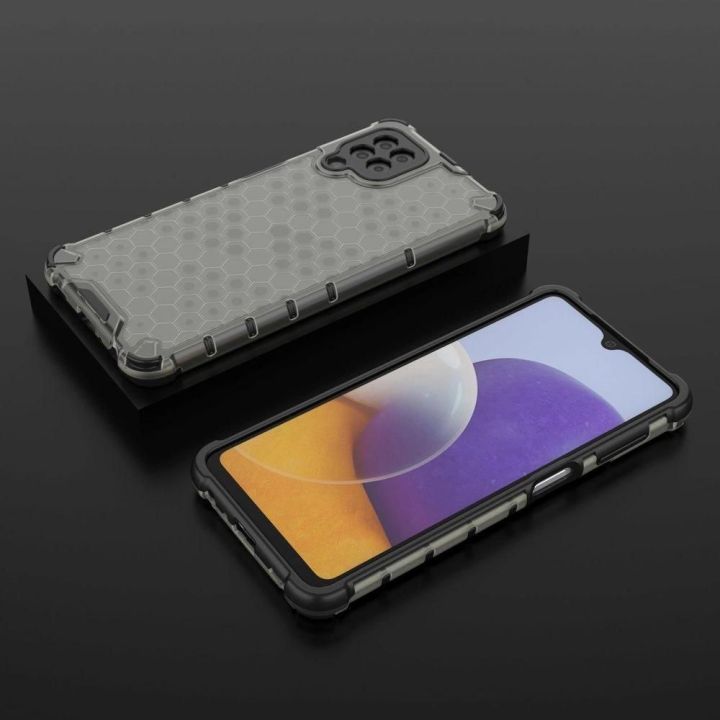 Honeycomb korpuso šarvuotas dangtelis su TPU bamperiu, skirtas Samsung Galaxy A22 4G , juodas