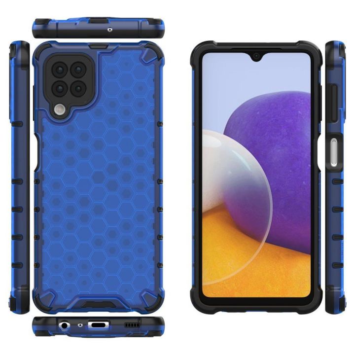 Honeycomb korpuso šarvuotas dangtelis su TPU bamperiu, skirtas Samsung Galaxy A22 4G , mėlynas