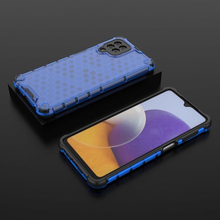Honeycomb korpuso šarvuotas dangtelis su TPU bamperiu, skirtas Samsung Galaxy A22 4G , mėlynas