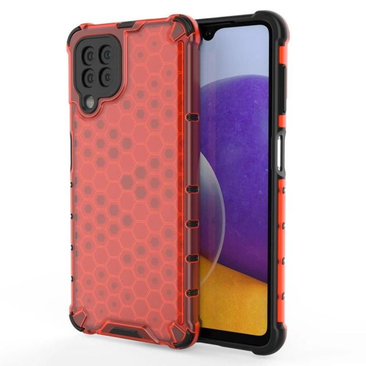 Honeycomb korpuso šarvuotas dangtelis su TPU bamperiu, skirtas Samsung Galaxy A22 4G , raudonas