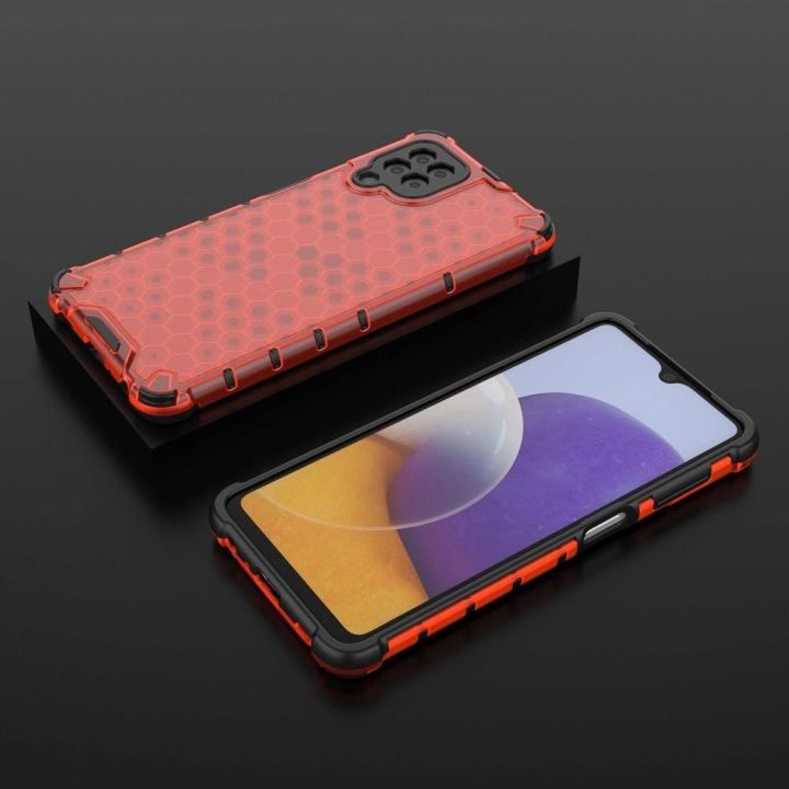 Honeycomb korpuso šarvuotas dangtelis su TPU bamperiu, skirtas Samsung Galaxy A22 4G , raudonas