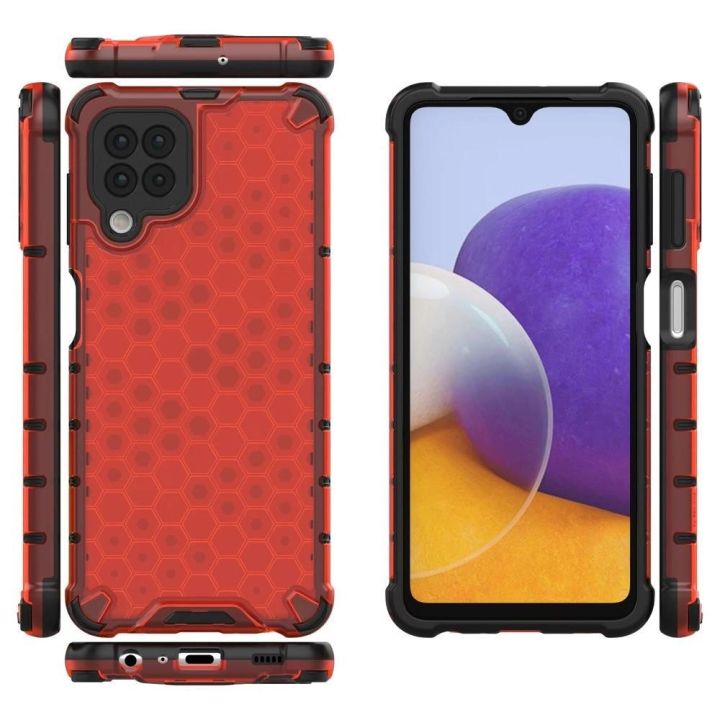Honeycomb korpuso šarvuotas dangtelis su TPU bamperiu, skirtas Samsung Galaxy A22 4G , raudonas