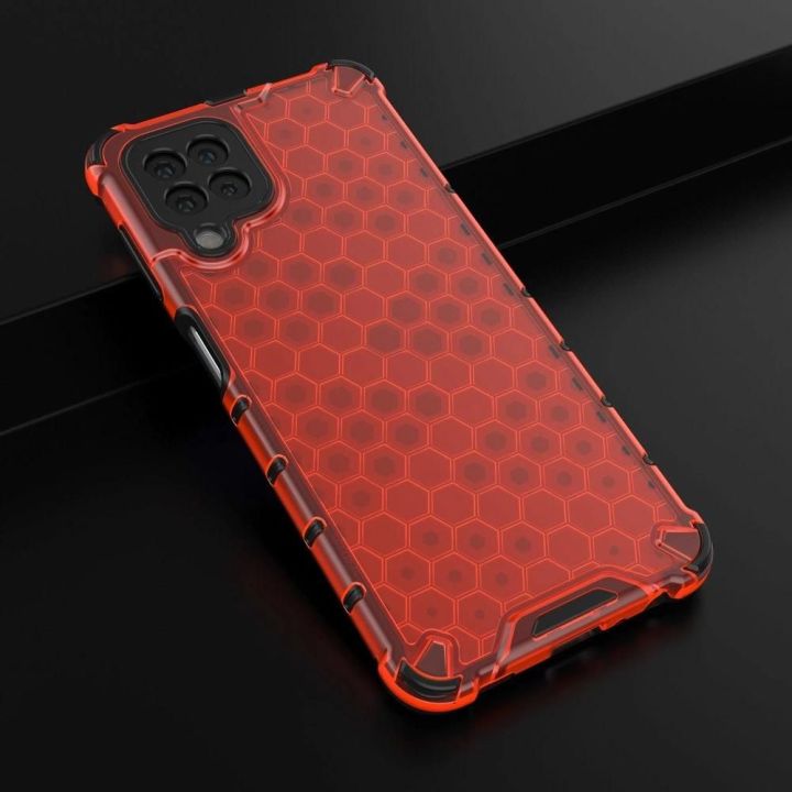 Honeycomb korpuso šarvuotas dangtelis su TPU bamperiu, skirtas Samsung Galaxy A22 4G , raudonas