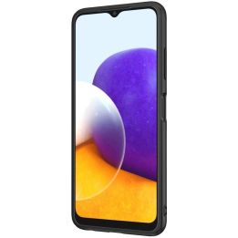 Nillkin Textured Case tvirtas dangtelis su gelio rėmeliu ir nailonu ant nugarėlės Samsung Galaxy A22 4G , juodas
