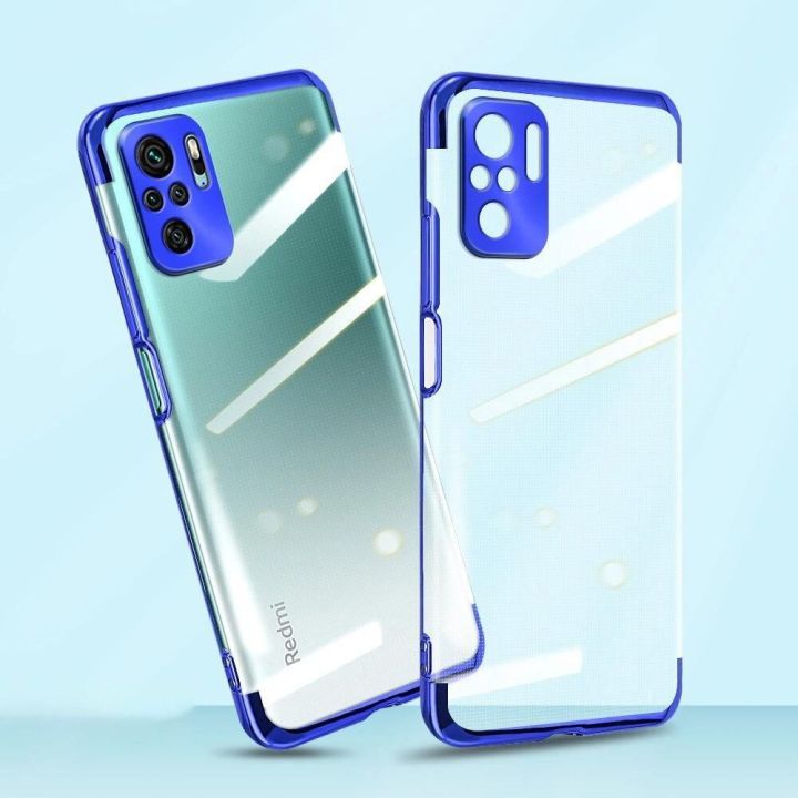 Skaidrios spalvos korpuso gelinis TPU galvaninis rėmelis, skirtas Xiaomi Redmi Note 10 5G / Poco M3 Pro , mėlynos spalvos