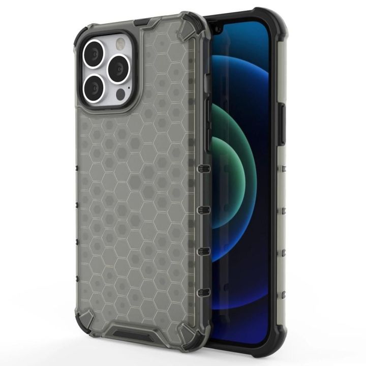 Honeycomb korpuso šarvuotas dangtelis su TPU bamperiu, skirtas iPhone 13 Pro Max , juodas