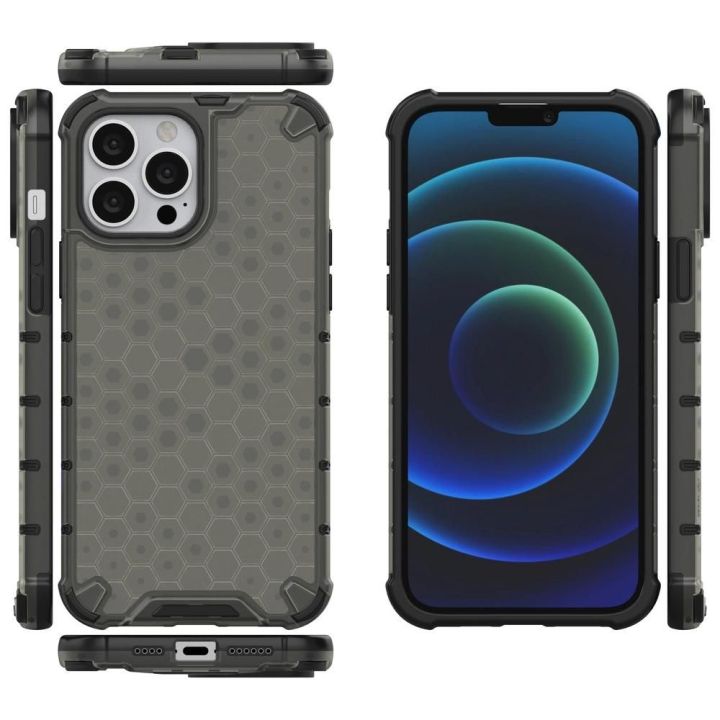 Honeycomb korpuso šarvuotas dangtelis su TPU bamperiu, skirtas iPhone 13 Pro Max , juodas