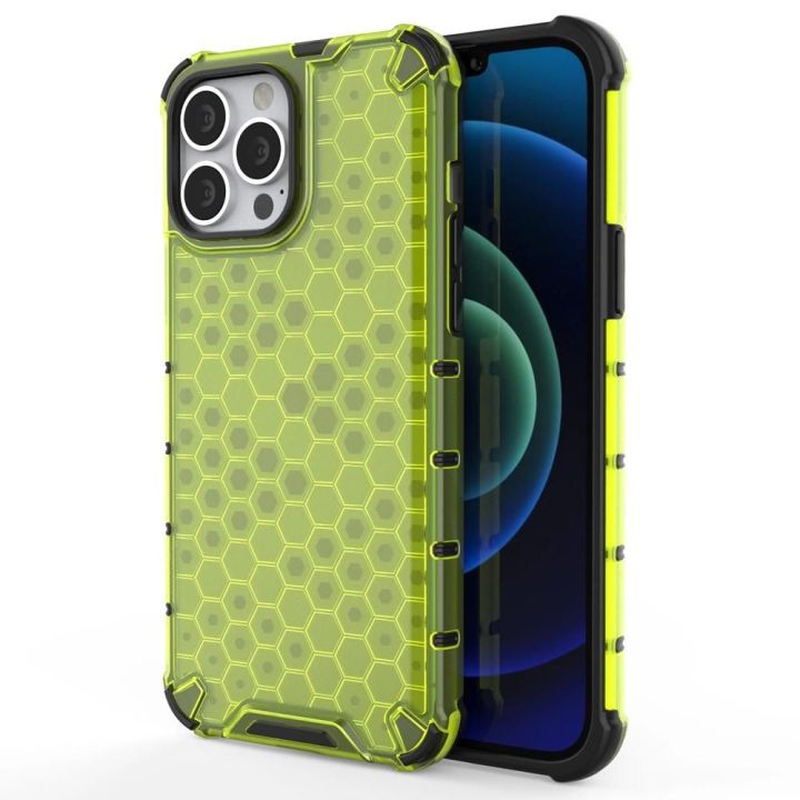 Honeycomb korpuso šarvinis dangtelis su TPU bamperiu, skirtas iPhone 13 Pro Max , žalias