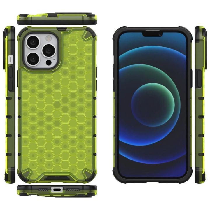 Honeycomb korpuso šarvinis dangtelis su TPU bamperiu, skirtas iPhone 13 Pro Max , žalias