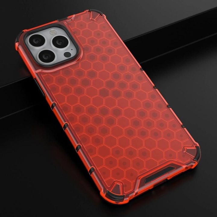 Honeycomb korpuso šarvuotas dangtelis su TPU bamperiu, skirtas iPhone 13 Pro Max , raudonas