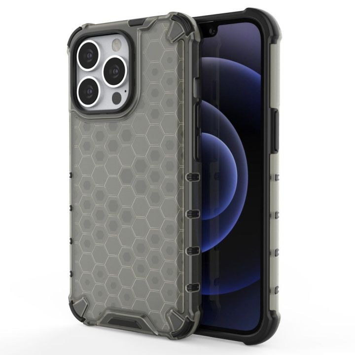 Honeycomb korpuso šarvuotas dangtelis su TPU bamperiu, skirtas iPhone 13 Pro , juodas