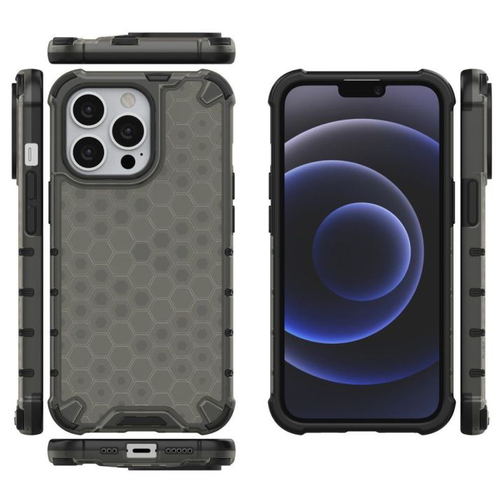 Honeycomb korpuso šarvuotas dangtelis su TPU bamperiu, skirtas iPhone 13 Pro , juodas
