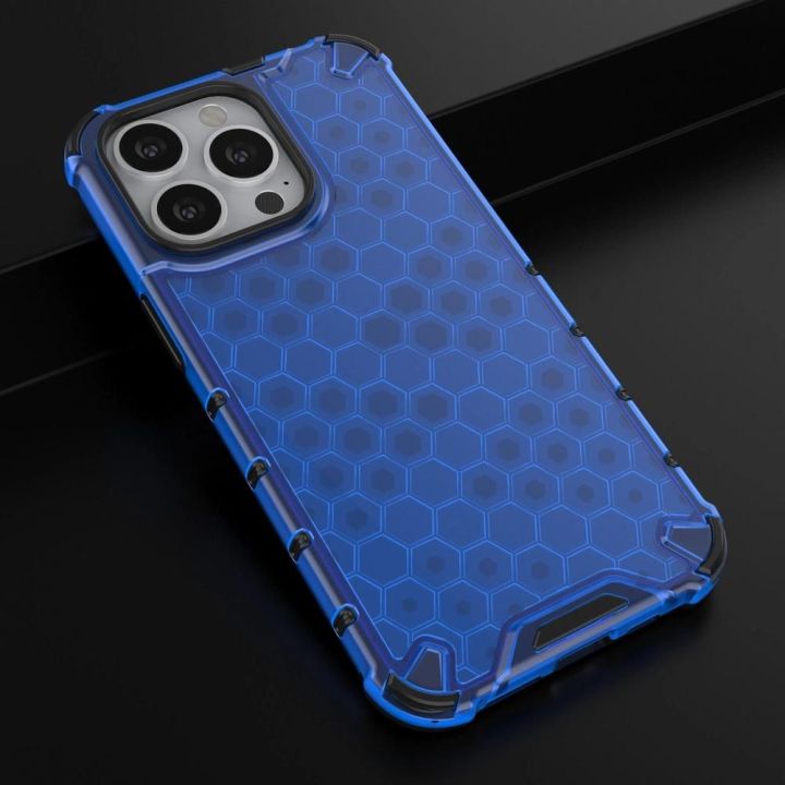 Honeycomb korpuso šarvuotas dangtelis su TPU bamperiu, skirtas iPhone 13 Pro , mėlynos spalvos