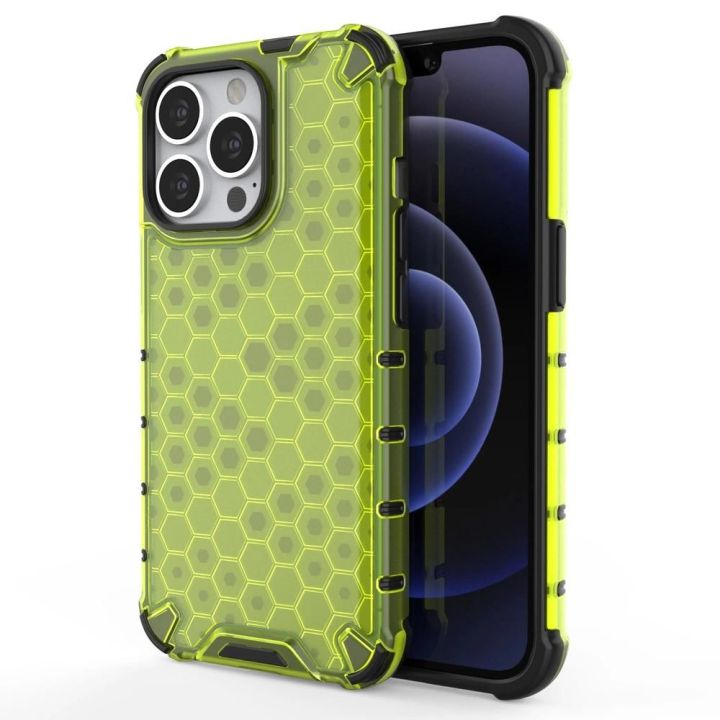 Honeycomb korpuso šarvuotas dangtelis su TPU bamperiu, skirtas iPhone 13 Pro , žalias