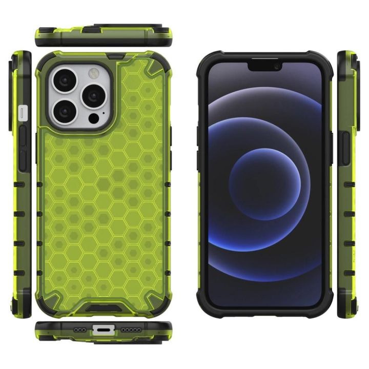 Honeycomb korpuso šarvuotas dangtelis su TPU bamperiu, skirtas iPhone 13 Pro , žalias
