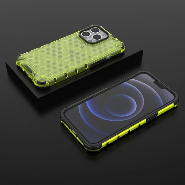 Honeycomb korpuso šarvuotas dangtelis su TPU bamperiu, skirtas iPhone 13 Pro , žalias