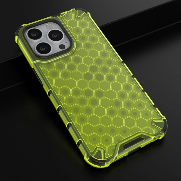 Honeycomb korpuso šarvuotas dangtelis su TPU bamperiu, skirtas iPhone 13 Pro , žalias