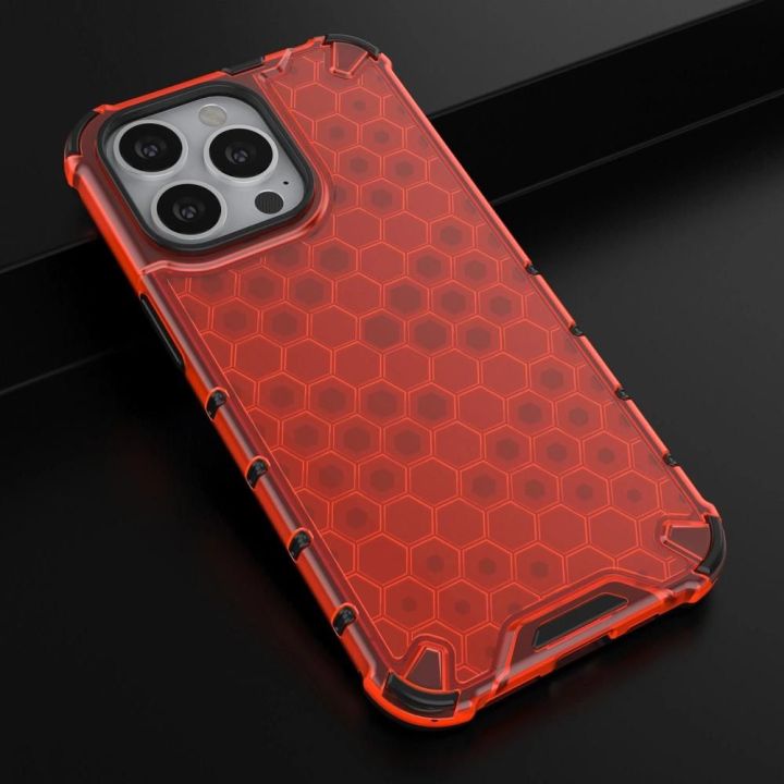 Honeycomb korpuso šarvuotas dangtelis su TPU bamperiu, skirtas iPhone 13 Pro , raudonas