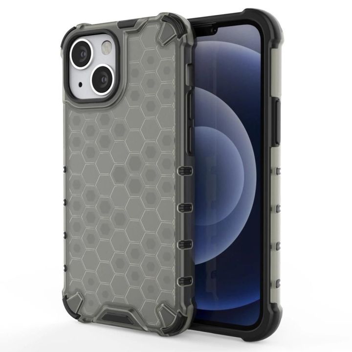 Honeycomb korpuso šarvuotas dangtelis su TPU bamperiu, skirtas iPhone 13 mini , juodas