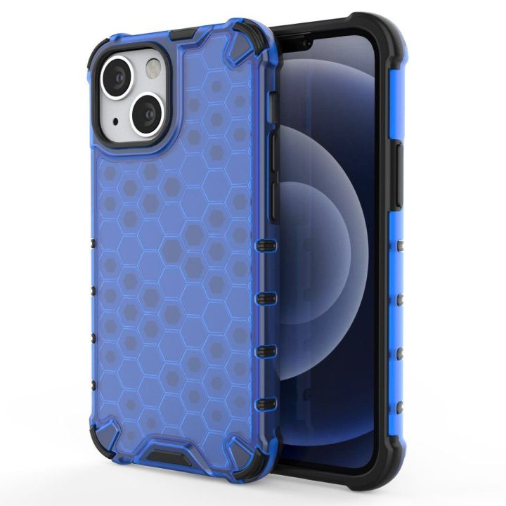 Honeycomb korpuso šarvuotas dangtelis su TPU bamperiu, skirtas iPhone 13 mini , mėlynas