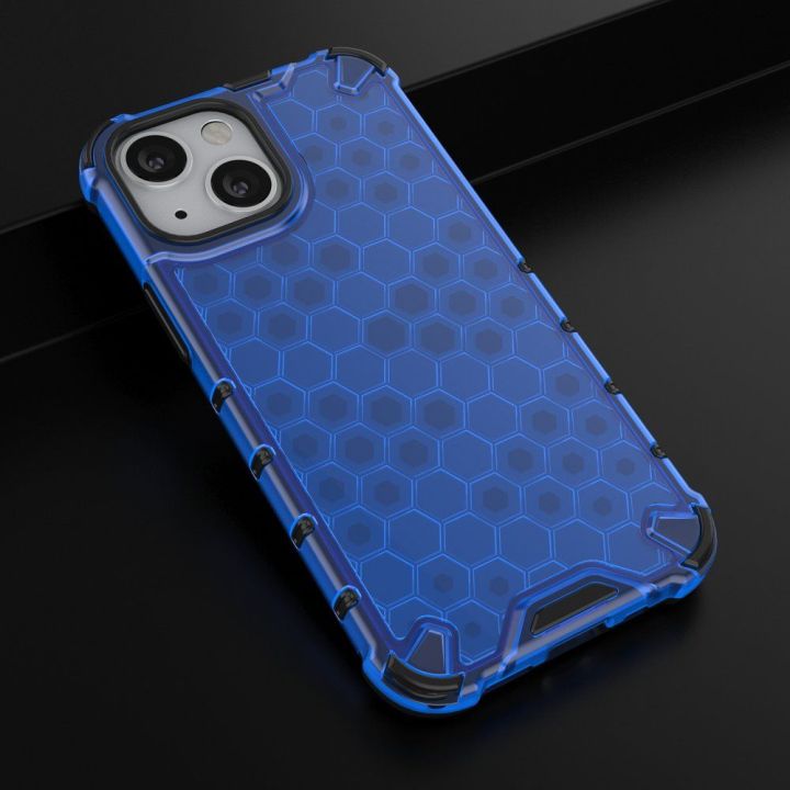 Honeycomb korpuso šarvuotas dangtelis su TPU bamperiu, skirtas iPhone 13 mini , mėlynas