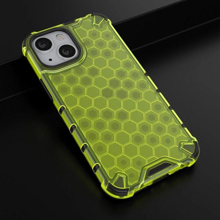 Honeycomb korpuso šarvuotas dangtelis su TPU bamperiu, skirtas iPhone 13 mini , žalias