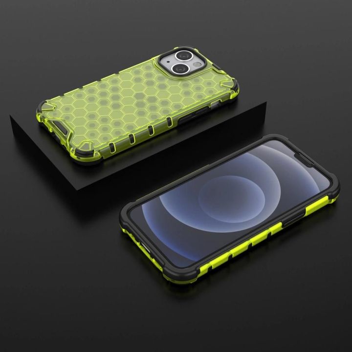 Honeycomb korpuso šarvuotas dangtelis su TPU bamperiu, skirtas iPhone 13 mini , žalias